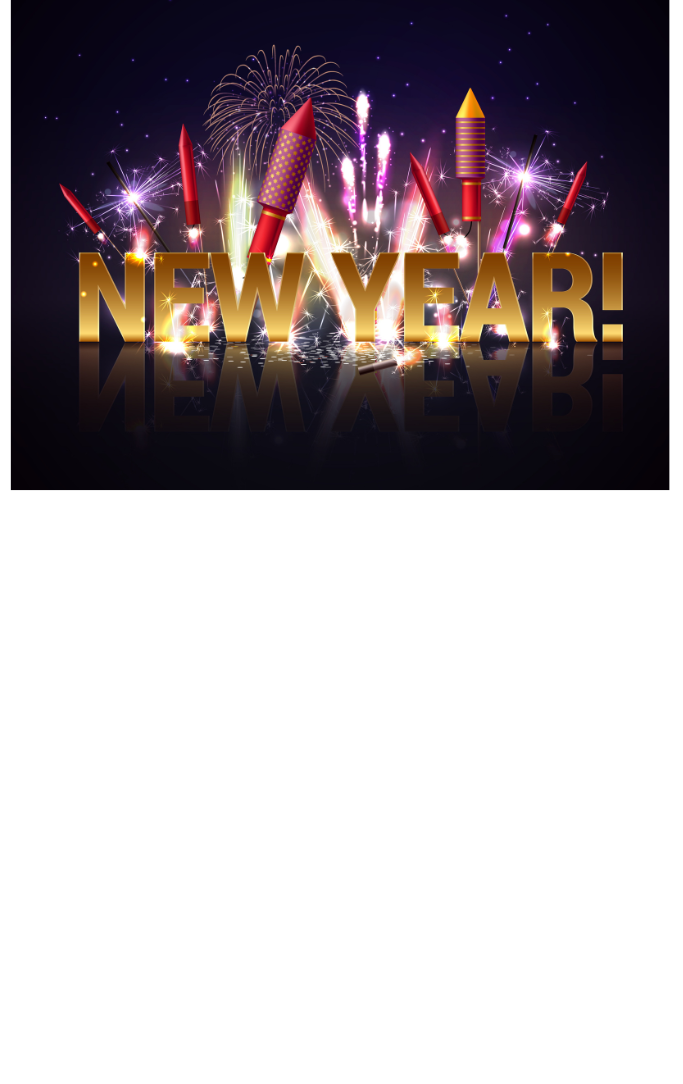 Fireworks on a black background with New Year written below