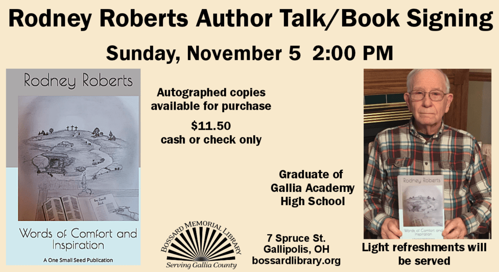 Rodney Roberts Author Talk and Book Signing | Bossard Memorial Library
